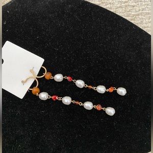 FREE PEOPLE REGINA FAUX PEARL LONG DANGLE EARRINGS MULTICOLOR NEW